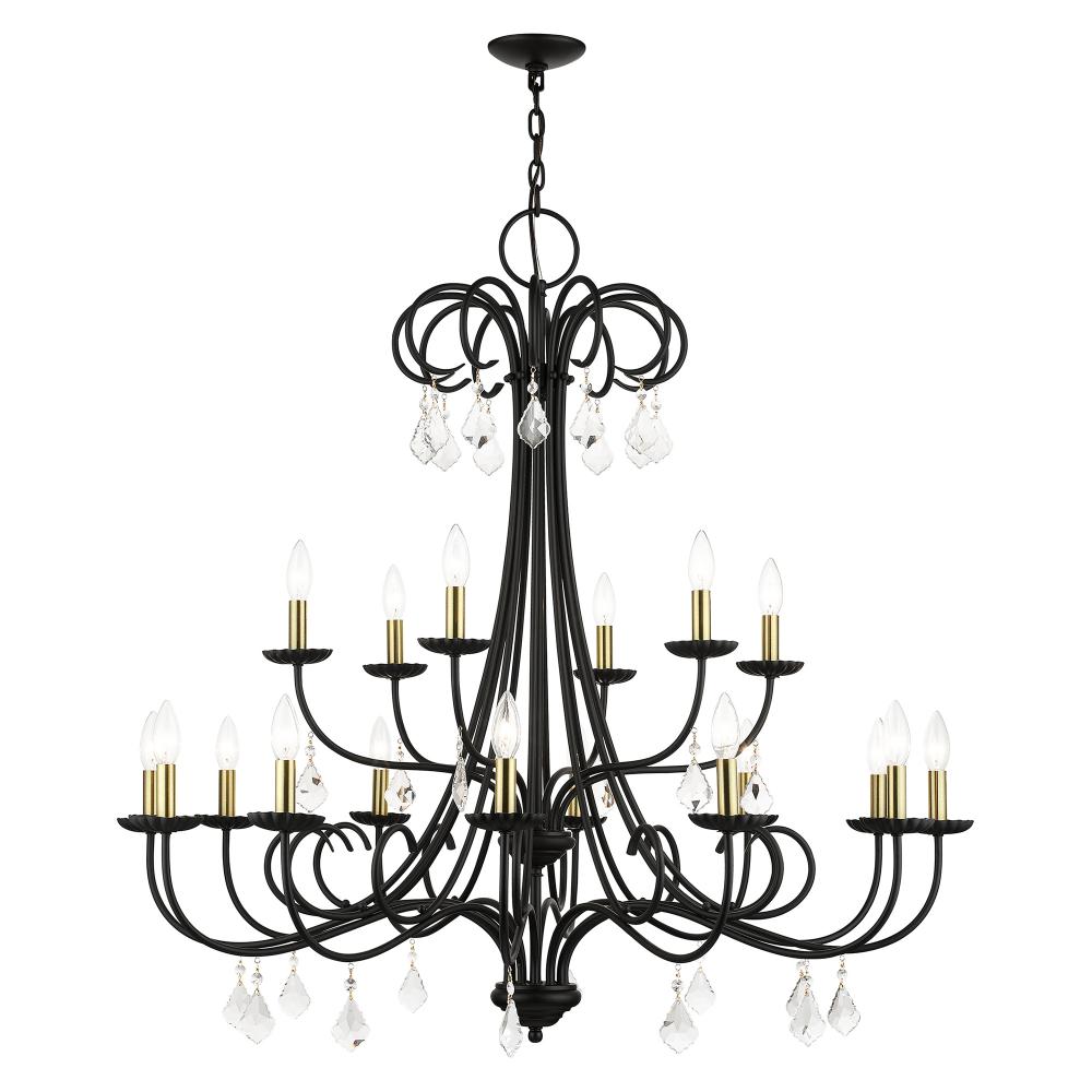 18 Light Black Extra Large Chandelier with Antique Brass Finish Accents and Clear Crystals