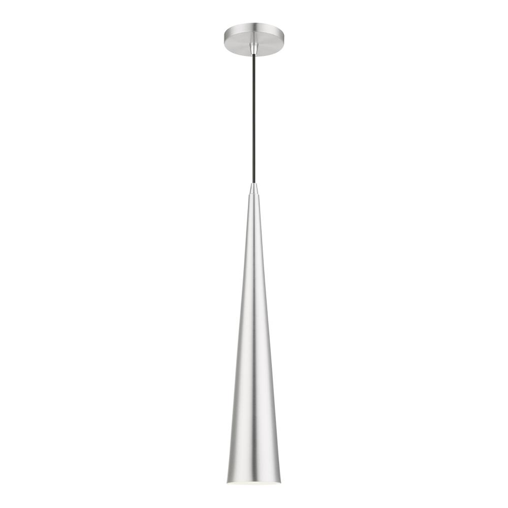 1 Light Brushed Aluminum with Polished Chrome Accents Single Tall Pendant