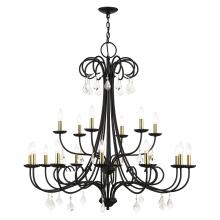 Livex Lighting 40870-04 - 18 Light Black Extra Large Chandelier with Antique Brass Finish Accents and Clear Crystals