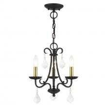 Livex Lighting 40873-04 - 3 Light Black Mini Chandelier with Antique Brass Finish Accents and Clear Crystals
