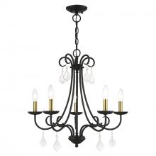 Livex Lighting 40875-04 - 5 Light Black Chandelier with Antique Brass Finish Accents and Clear Crystals