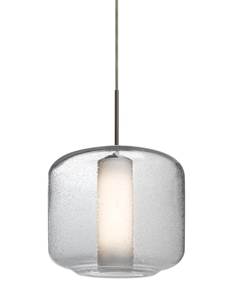 Besa Niles 10 Pendant, Clear Bubble/Opal, Bronze Finish, 1x7W LED Filament