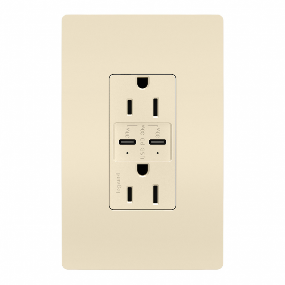 radiant? 15A Tamper Resistant Ultra Fast PLUS Power Delivery USB Type C/C Outlet, Light Almond