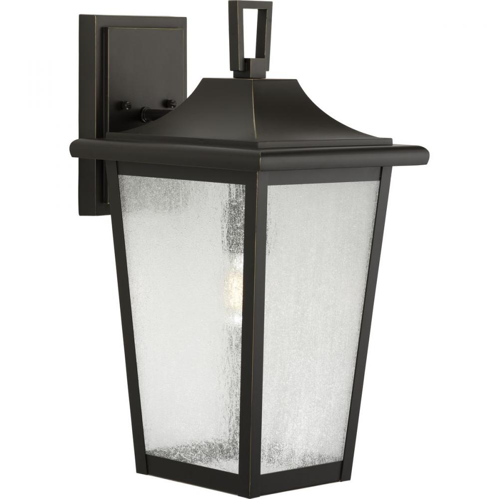 Padgett Collection One-Light Transitional Antique Bronze Clear Seeded Glass Outdoor Wall Lantern