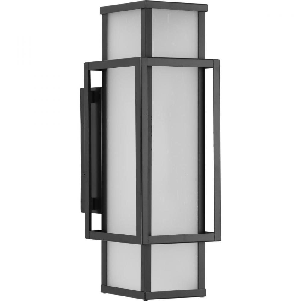Unison Collection Two-Light Matte Black Etched Seeded Glass Contemporary Wall Lantern