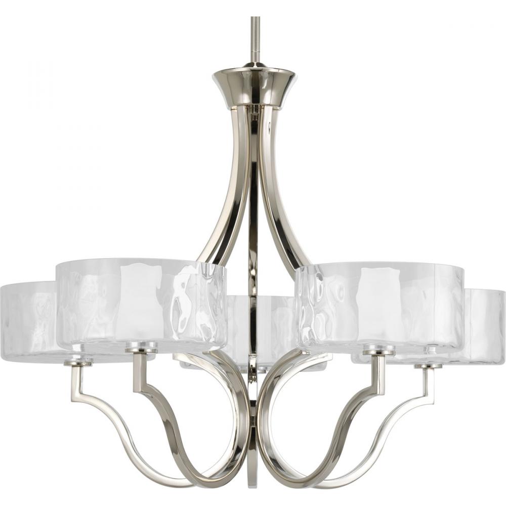Caress Collection Five-Light Polished Nickel Clear Water Glass Luxe Chandelier Light