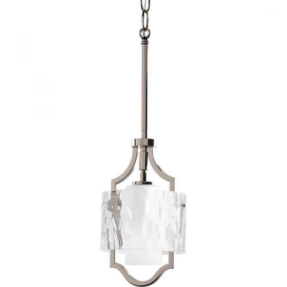 Caress Collection One-Light Polished Nickel Clear Water Glass Luxe Mini-Pendant Light
