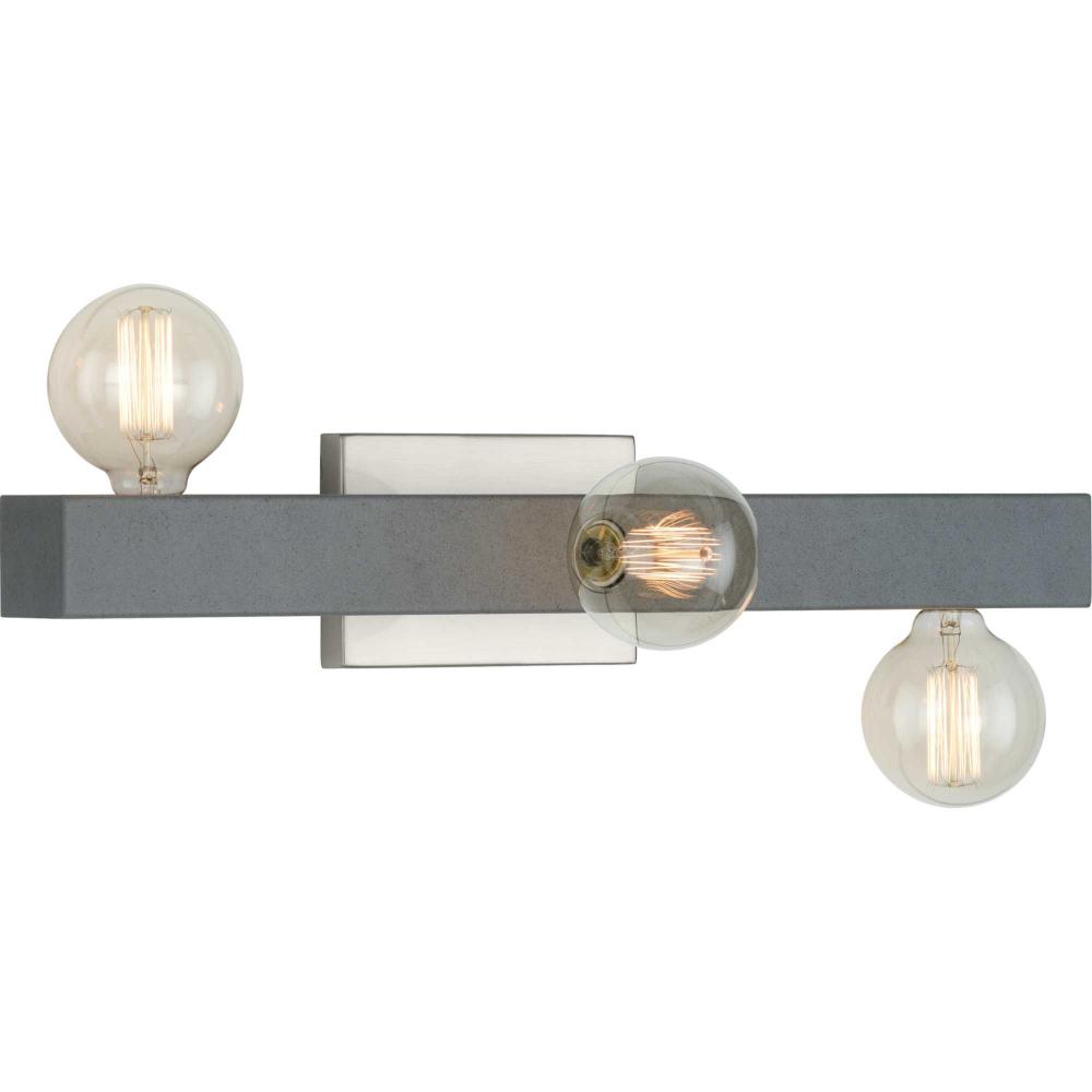 Mill Beam Collection Three-Light Brushed Nickel Industrial Style Bath Vanity Wall Light