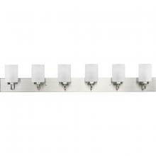 Progress P300421-009 - Merry Collection Six-Light Brushed Nickel Etched Glass Transitional Style Bath Vanity Wall Light