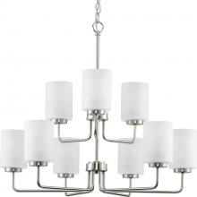 Progress P400276-009 - Merry Collection Nine-Light Brushed Nickel and Etched Glass Transitional Style Chandelier Light