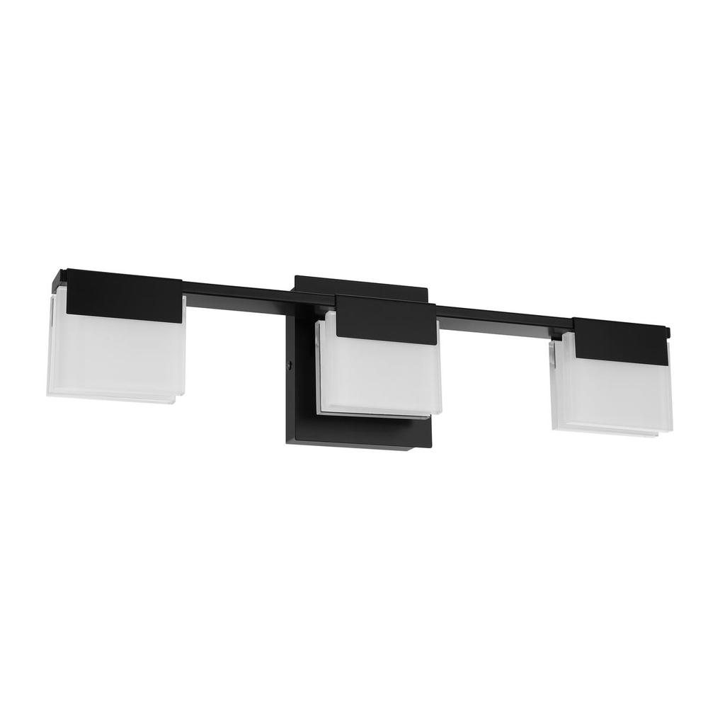 3x22W LED Bath / Vanity Light With Matte Black Finish & Frosted Glass