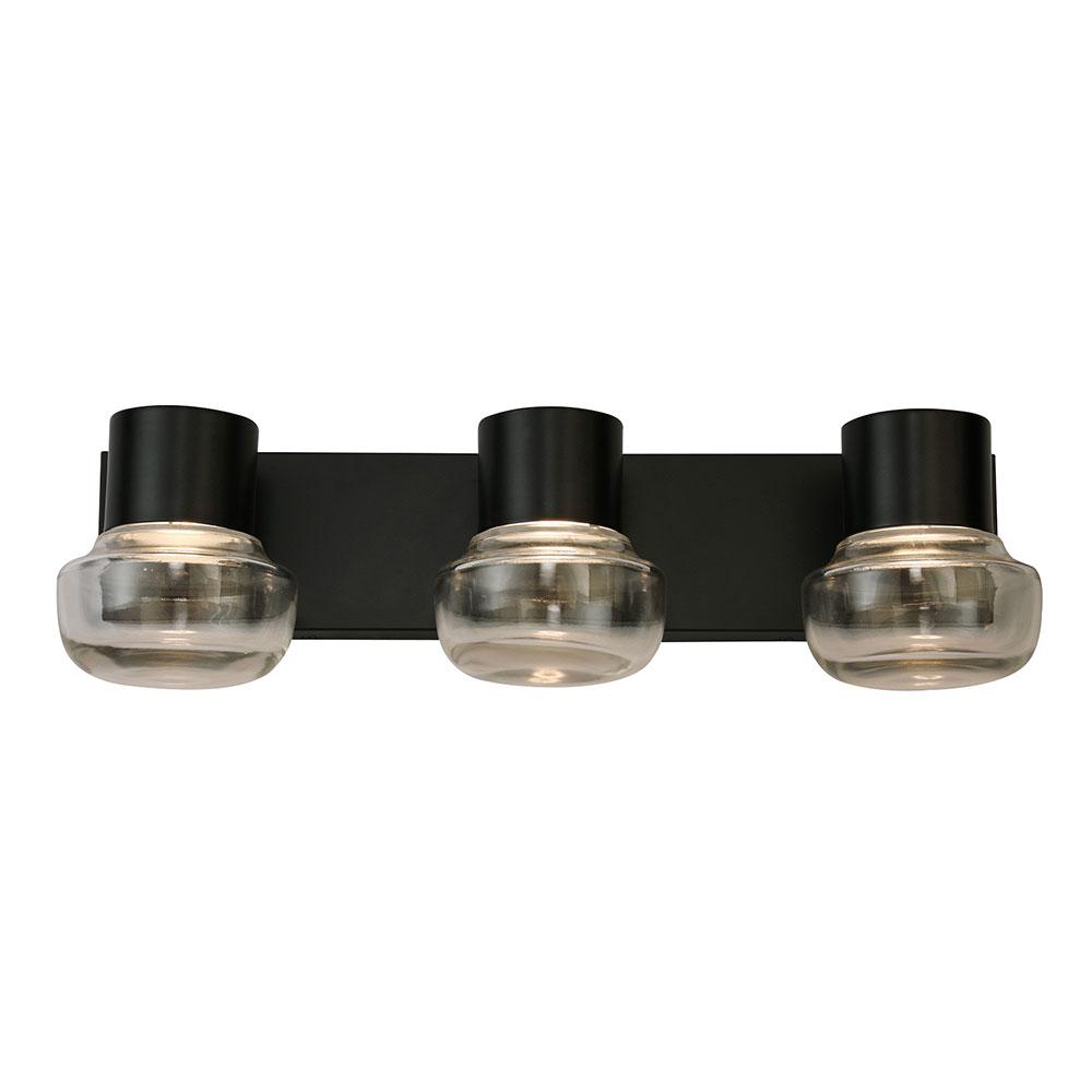 3x10W LED bath/vanity light with black finish and clear glass