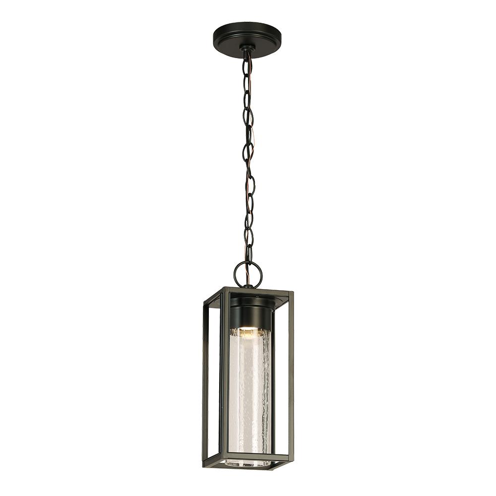 Walker Hill - Outdoor Pendant Light Matte Black With Clear Seedy Glass 8W LED