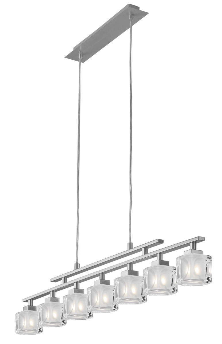 7x40W Multi Light Pendant w/ Matte Nickel Finish & Frosted & Clear Glass