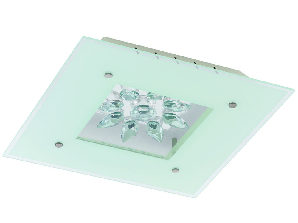 1x18W LED Ceiling Light w/ White Glass & Clear Trim & Crystals