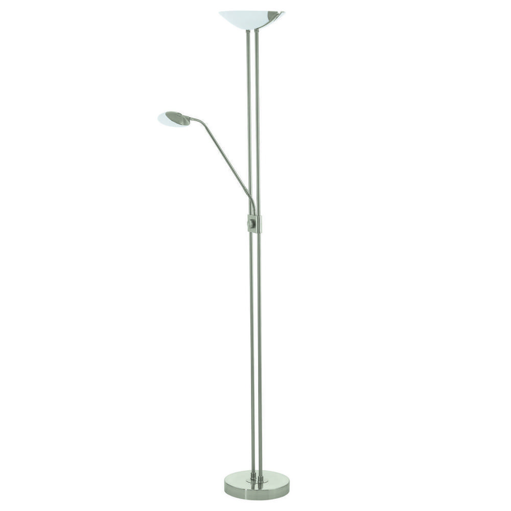 2x2.5W + 1x20W LED Floor Lamp w/ Adjustable Reading Lamp w/ Matte Nickel Finish & White Gl