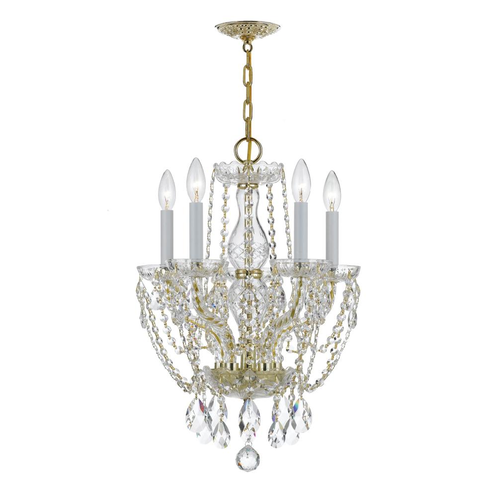 Traditional Crystal 5 Light Hand Cut Crystal Polished Brass Mini Chandelier