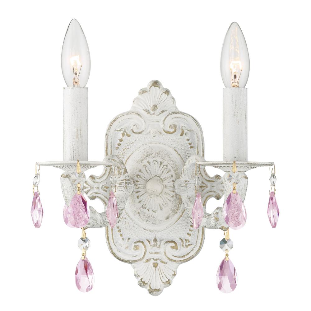 Paris Market 2 Light Rose Crystal Antique White Sconce