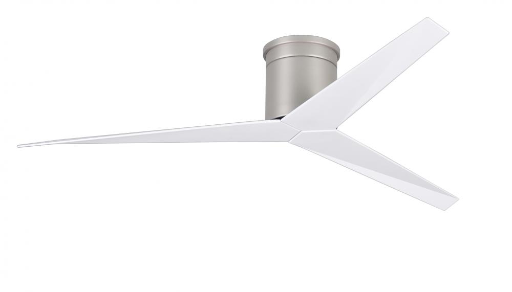 Eliza-H 3-blade ceiling mount paddle fan in Brushed Nickel finish with gloss white ABS blades.