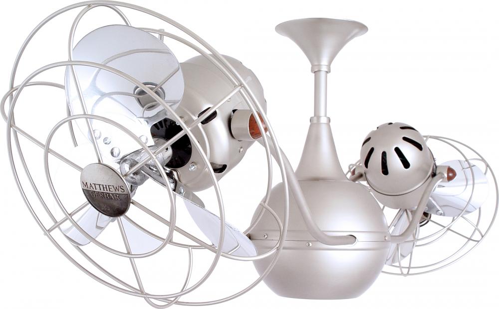 Vent-Bettina 360° dual headed rotational ceiling fan in brushed nickel finish with metal blades.