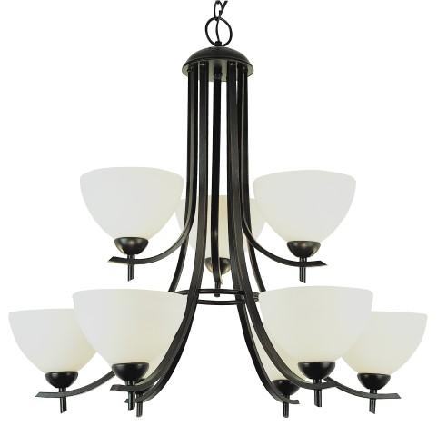 Vitalian Collection Two-Tier, Metal and Glass Bell Shades, Chandelier With Chain