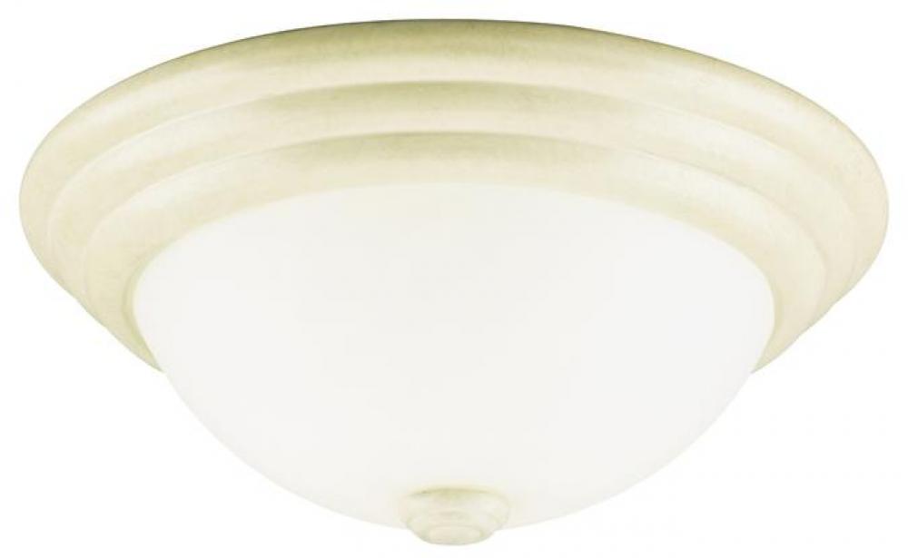 2 Light Flush Ceiling Fixture Bisque Leaf Finish with Faux Marbleized Glass Bowl