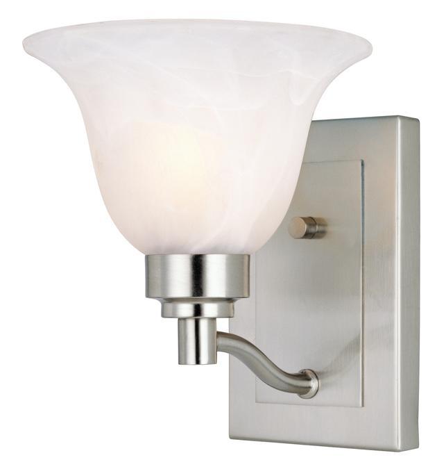 1 Light Wall Fixture Brushed Nickel Finish Frosted White Alabaster Glass