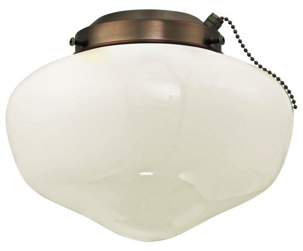1 Light Schoolhouse Light Kit Oil Brushed Bronze with White Opal Glass, Damp Location