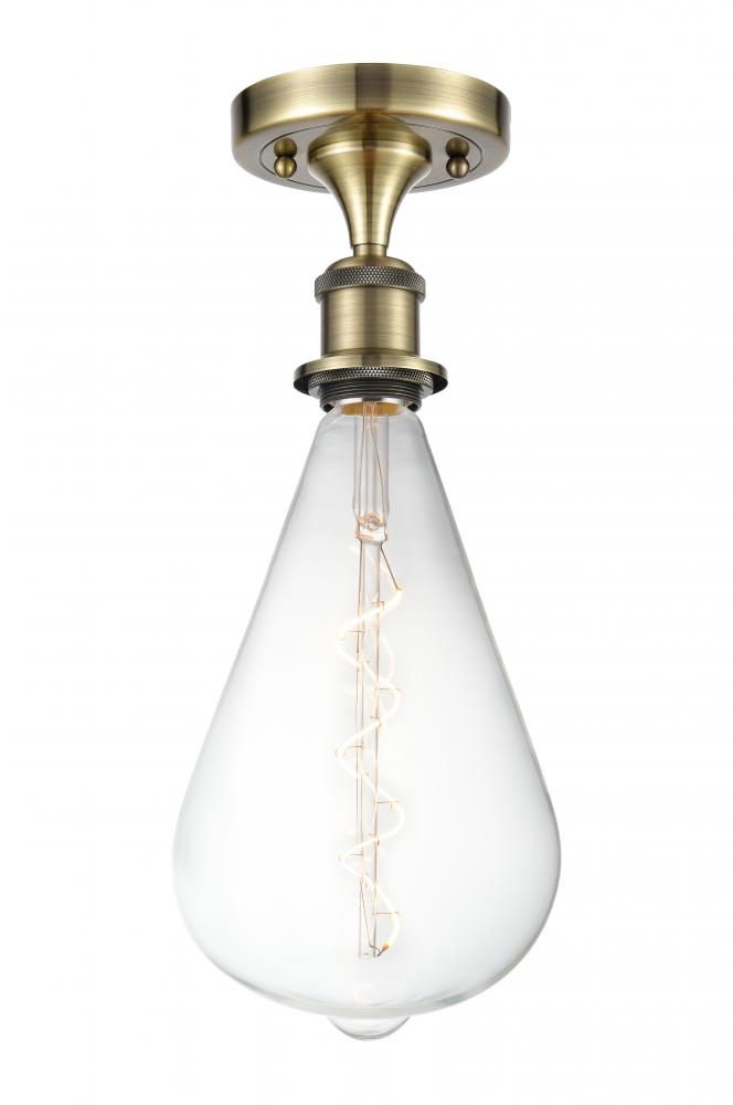 Bare Bulb - 1 Light - 5 inch - Antique Brass - Semi-Flush Mount