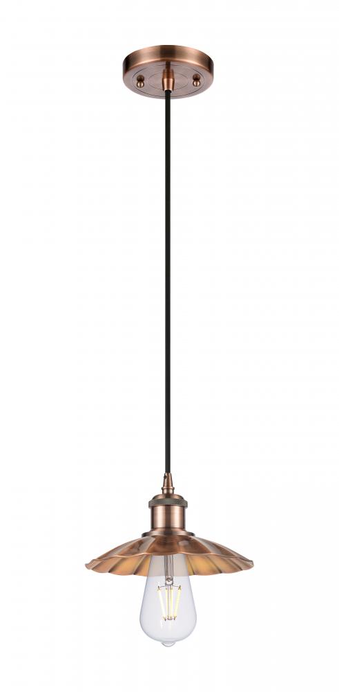 Scallop - 1 Light - 8 inch - Antique Copper - Cord Hung - Mini Pendant