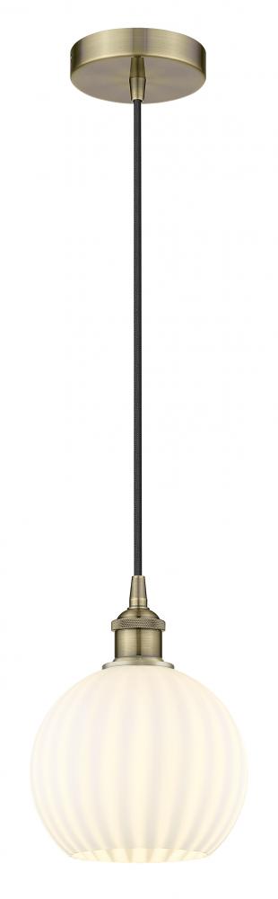 White Venetian - 1 Light - 8 inch - Antique Brass - Cord Hung - Mini Pendant