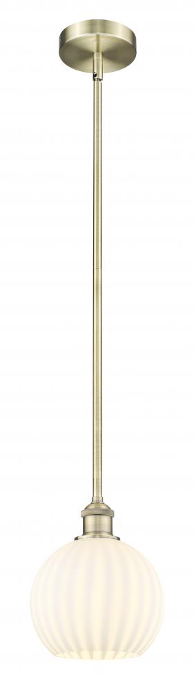 White Venetian - 1 Light - 8 inch - Antique Brass - Stem Hung - Mini Pendant
