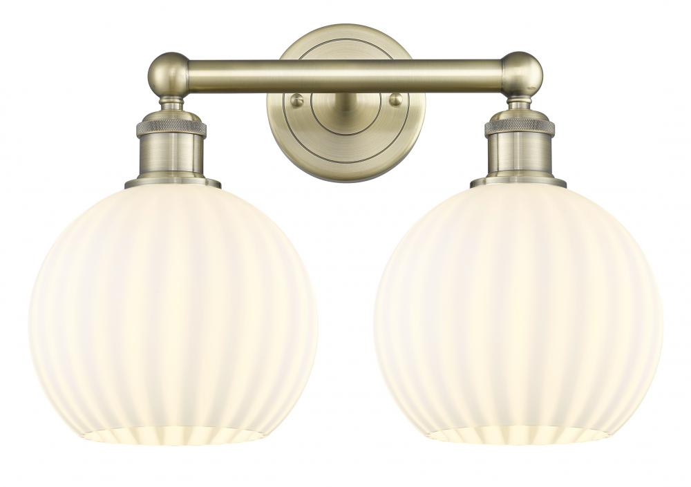 White Venetian - 2 Light - 17 inch - Antique Brass - Bath Vanity Light
