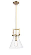 Innovations Lighting 411-1S-BB-10CL - Newton Cone - 1 Light - 10 inch - Brushed Brass - Stem Hung - Mini Pendant
