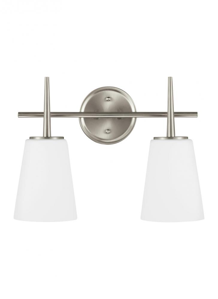 Driscoll contemporary 2-light indoor dimmable bath vanity wall sconce in brushed nickel silver finis