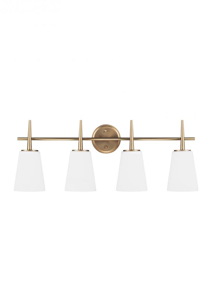 Driscoll contemporary 4-light indoor dimmable bath vanity wall sconce in satin brass gold finish wit