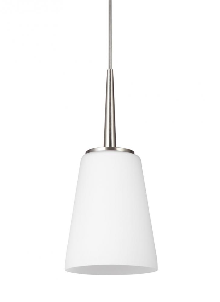 Driscoll contemporary 1-light LED indoor dimmable ceiling hanging single pendant light in brushed ni