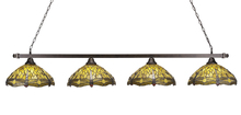 Toltec Company 804-BRZ-946 - Four Light Bronze Amber Dragonfly Tiffany Glass Island Light