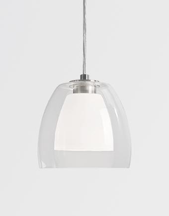 Single Lamp Pendant with Clear Outer Glass and White Opal Inner Glass