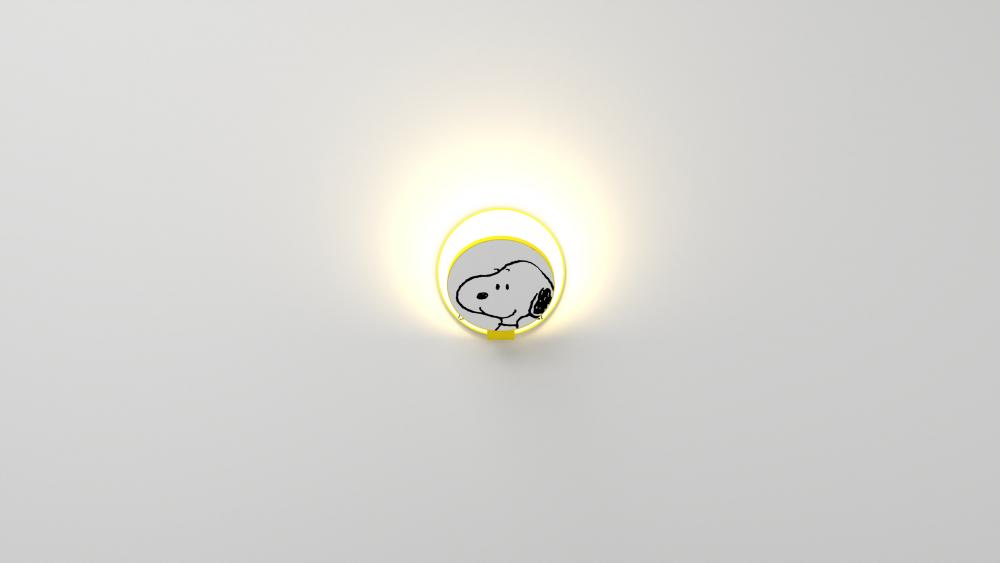 Peanuts® Gravy Wall Sconce - Matte Bright Yellow body, Snoopy plates - Plug-in