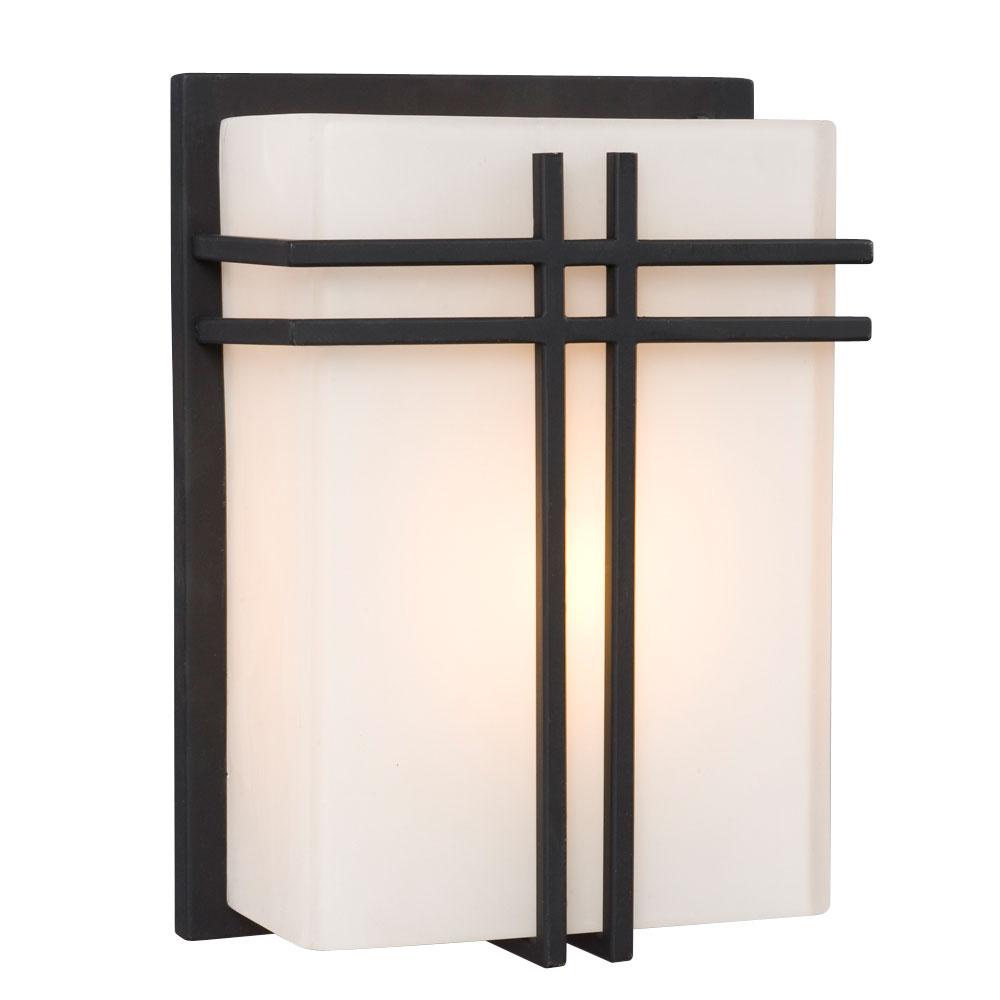 Wall Sconce - in Black finish with Satin White Glass (Suitable for Indoor or Outdoor Use)