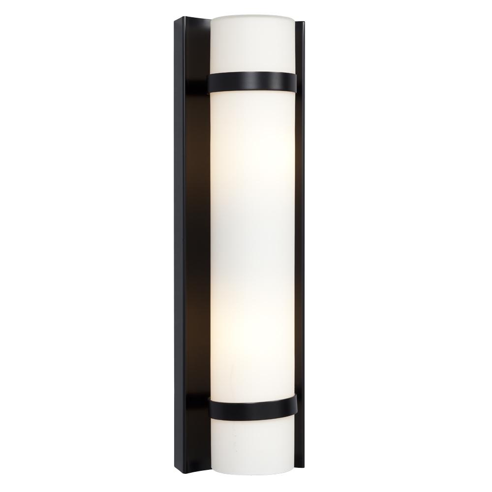 2-Light Outdoor/Indoor Wall Sconce - Black with Satin White Cylinder Glass