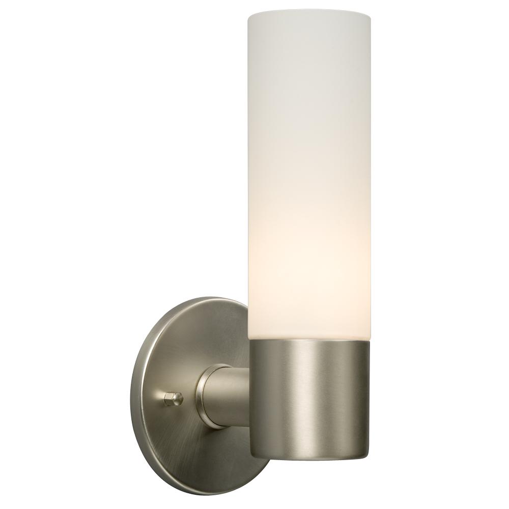 1-Light Wall Sconce - Brushed Nickel with White Straight Glass
