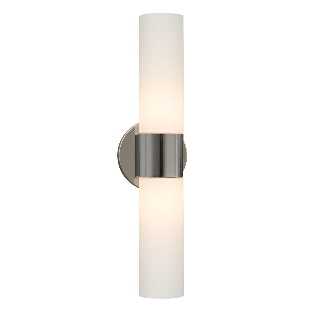 2 -Light Wall Sconce - in Polished Chrome finish with White Cylinder Glass