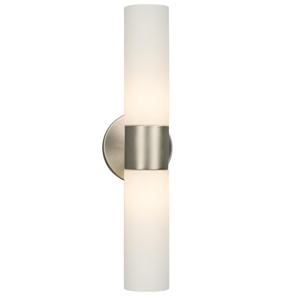 2-Light Wall Sconce - Brushed Nickel with White Straight Glass
