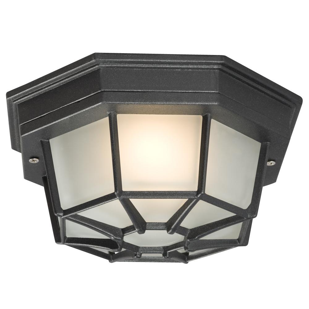 Outdoor Cast Aluminum Ceiling Fixture - Black w/ Frosted Glass