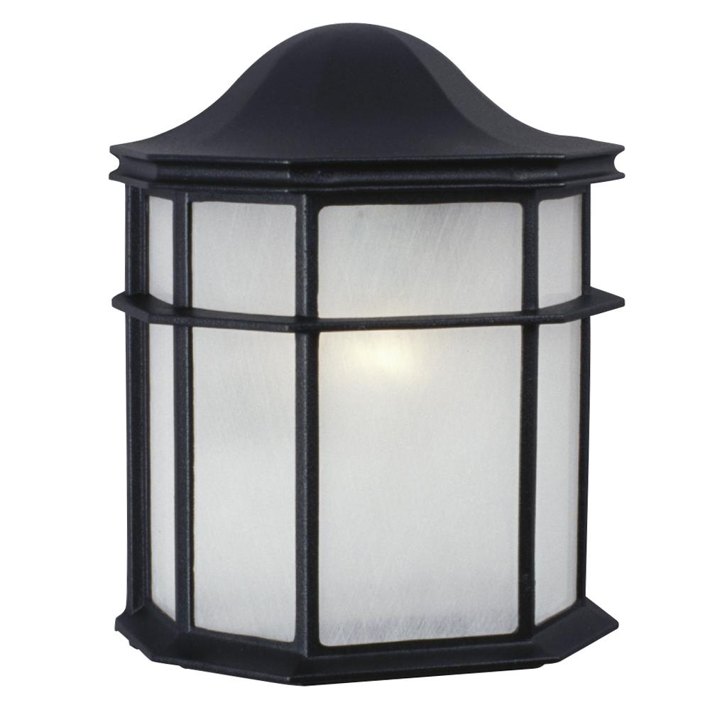 Outdoor Cast Aluminum Wall Fixture - Black w/ Frosted Acrylic Diffuser.