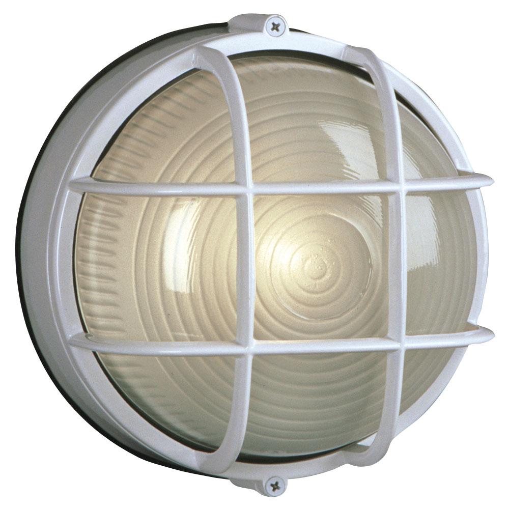 LED Outdoor Cast Aluminum Marine Light with Guard - in White finish with Frosted Glass (Wall or Ceil