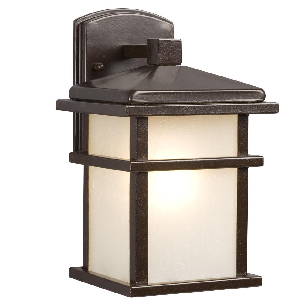 1-Light Outdoor Wall Mount Lantern - Bronze with Frosted Seeded Glass