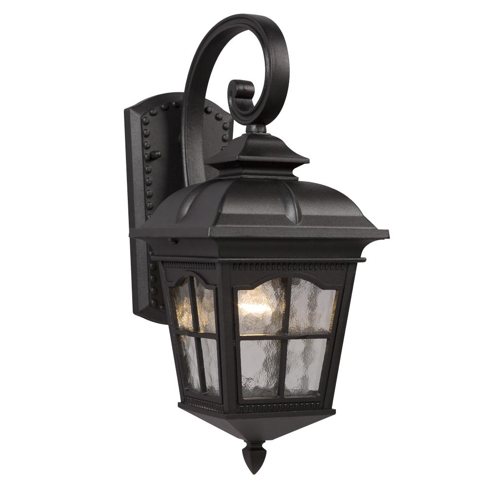 1-Light Outdoor Wall Mount Lantern - Black with Clear Water Glass
